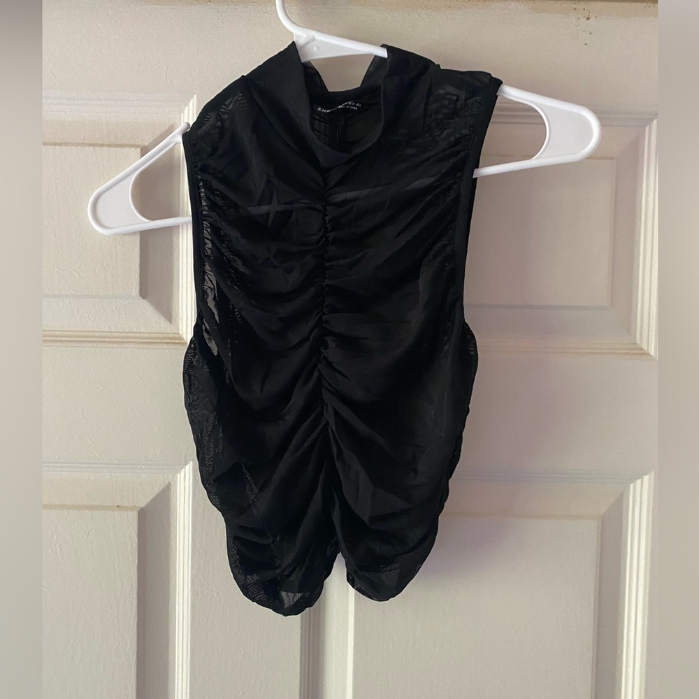 Sheer high neck black crop top